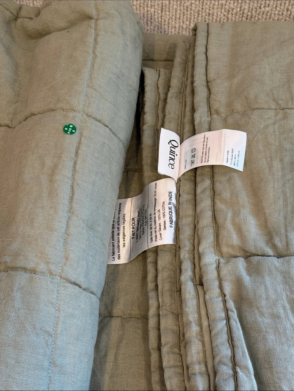 Quince European Linen Box Quilt In Willowleaf Full/Queen